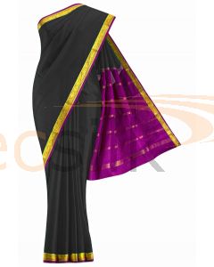 Crepe Saree Black  Border Magenta