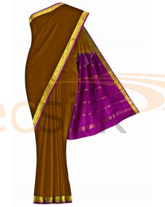 Crepe Saree Brown  Border Magenta