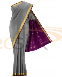 Crepe Saree Light Gray  Border Magenta