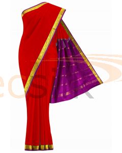 Crepe Saree Red  Border Magenta