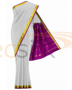 Crepe Saree White  Border Magenta