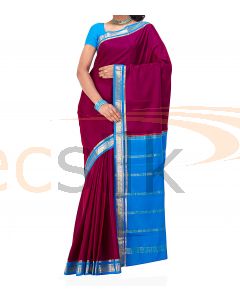 Crepe Silk Saree Blue & DeepRani