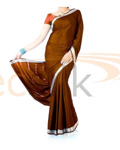 Silk Crepe Saree Brown